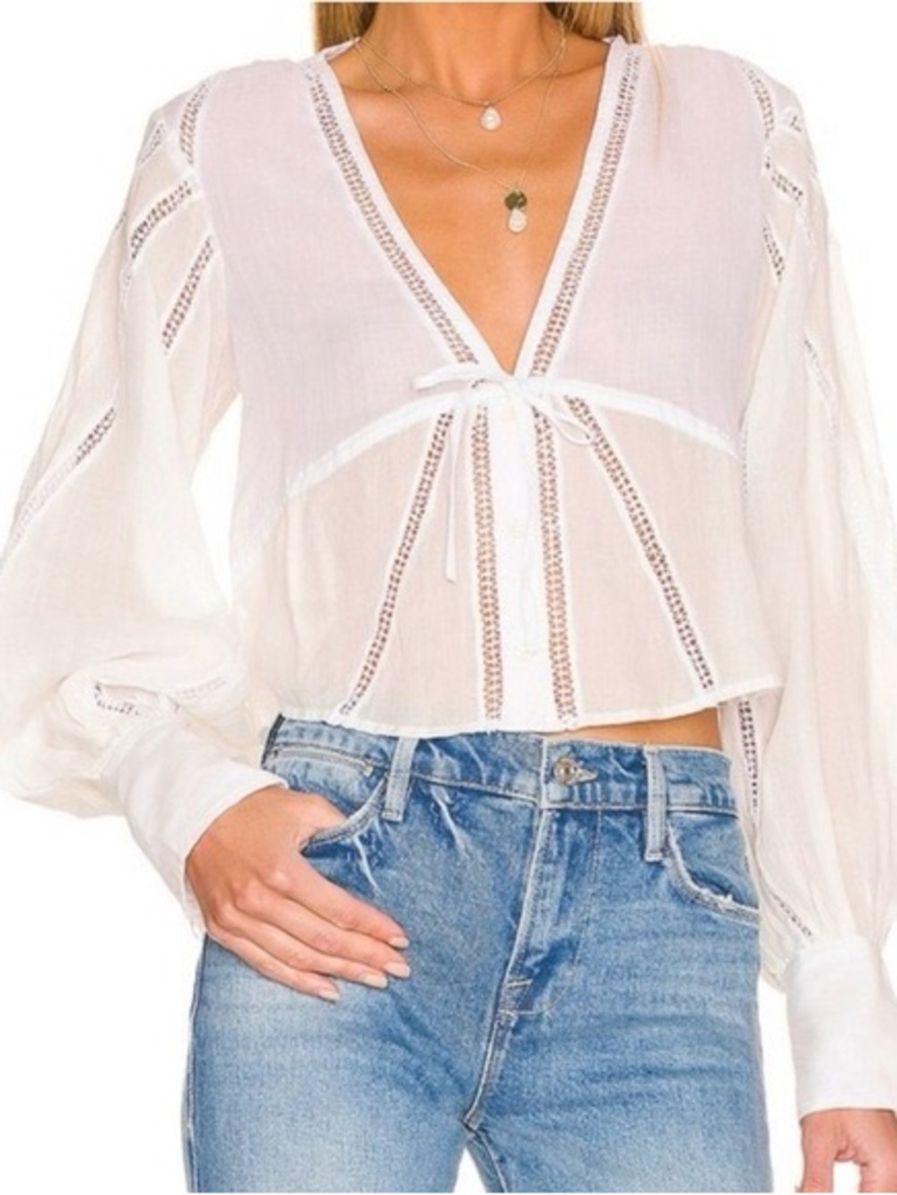 Frame Inset Lace Empire Blouse - Picture 2 of 3